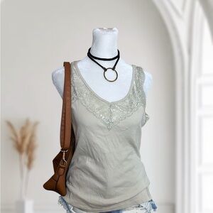 Christopher & Banks Women's Lace Trim V-Neck Cotton Tank Top Size Medium